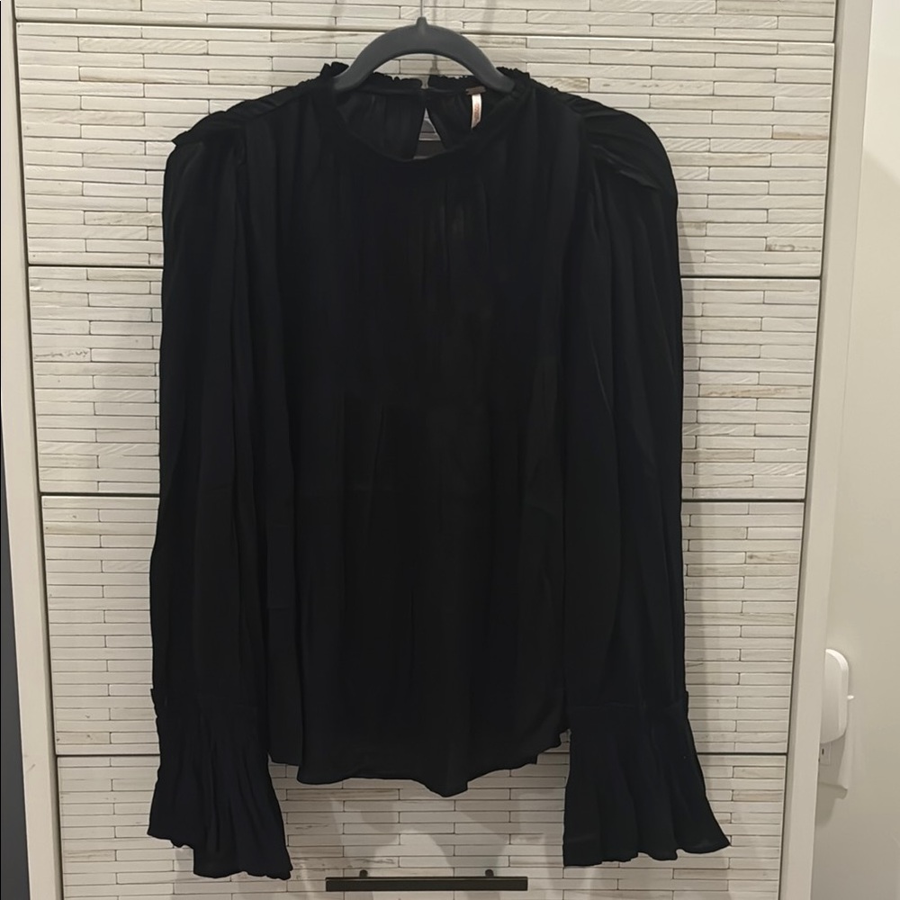 Free People Black Blouse with Ruffled Sleeves